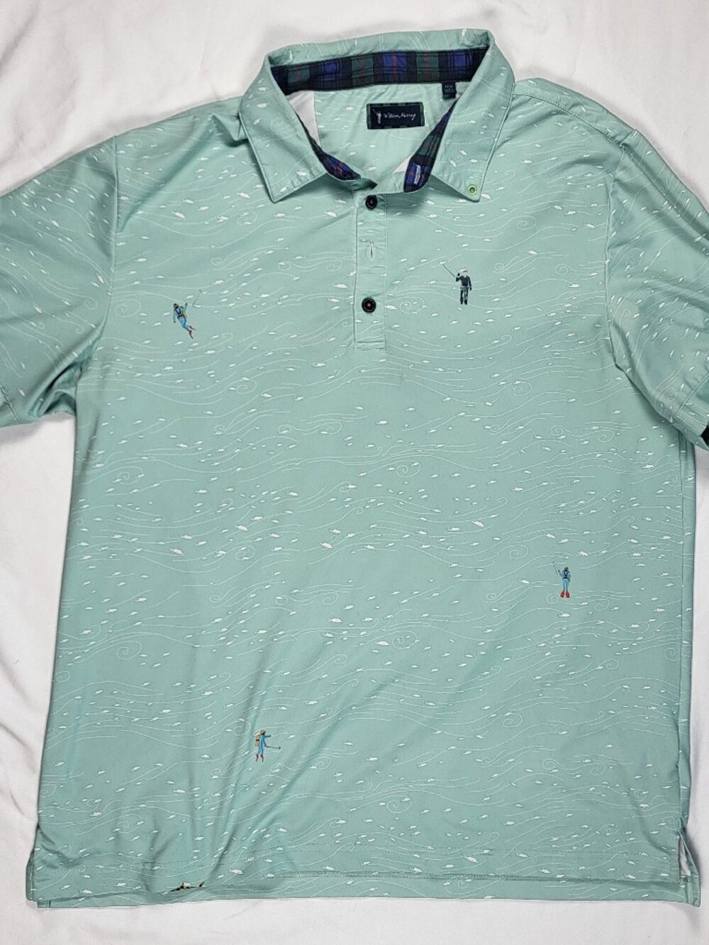 William Murray Polo Shirt Men Large Green Golf Allover Print Short Sleeve Preppy